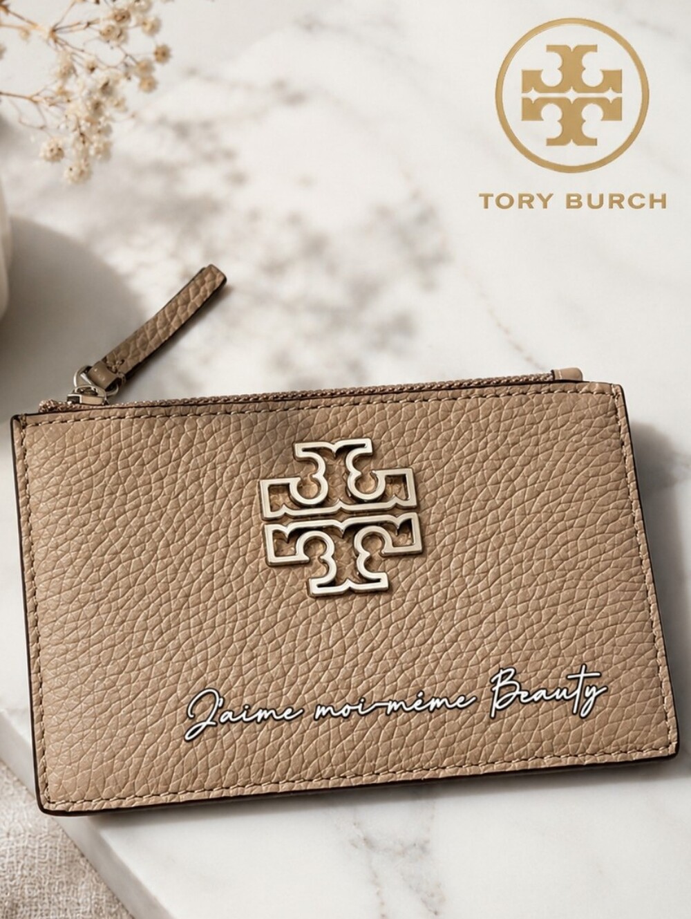 Tory Burch Slim Wallet French Gray With Silver Hardware - New